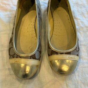 Gold and Brown Coach Ballet Flats